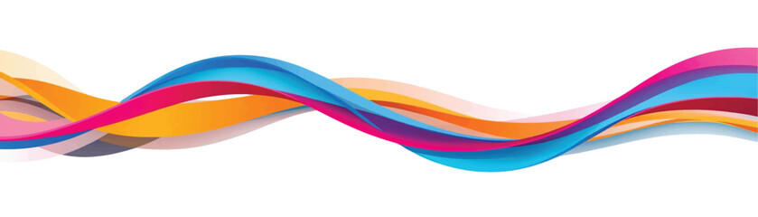 Colorful abstract wave ribbons swirling smoothly, light and modern design, white backdrop, professional vector art.