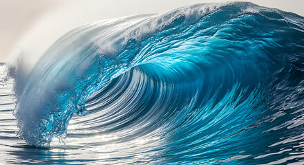Majestic ocean wave crashing with powerful energy and vibrant turquoise hues, perfect for conveying themes of nature's force, freedom, and summer adventure