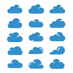 Diverse Collection of Simple Blue Cloud Silhouettes & Icons