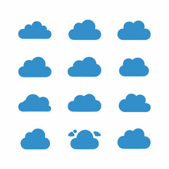 Minimalist Cloud Icon Set: Simple Blue Weather & Storage Symbols