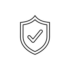 Outline icon of a shield with a checkmark inside, symbolizing security, protection, and verification, vector illustration