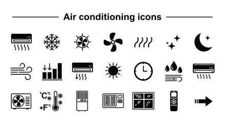 Air conditioning hvac system icons set vector graphic design