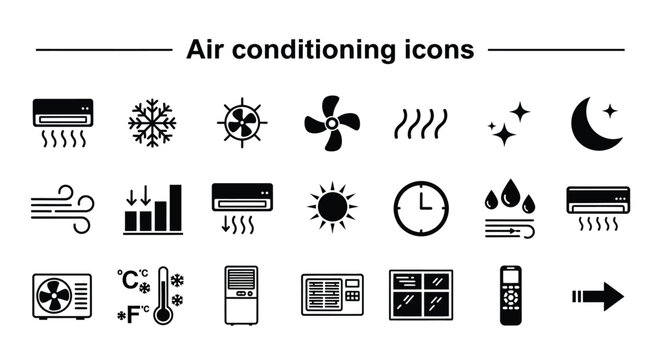 Air conditioning hvac system icons set vector graphic design