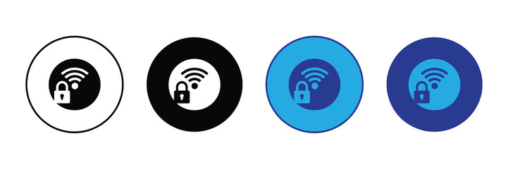 Secure wi-fi connection icon with padlock symbol representing protected wireless network access and data privacy, isolated on white