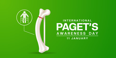 January 11 is International Pagets Awareness Day. Bone and people. Great for cards, banners, posters, social media and more. Green background.   