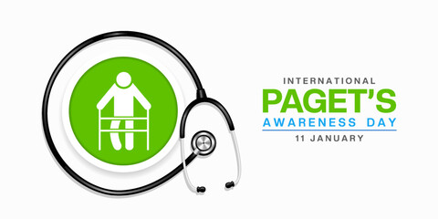 January 11 is International Pagets Awareness Day. Prople and stethoscope. Great for cards, banners, posters, social media and more. White background.   