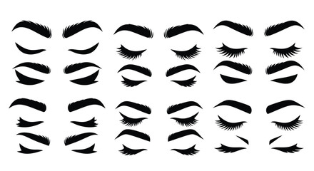Eyebrows and eyelashes vector set for beauty and makeup design