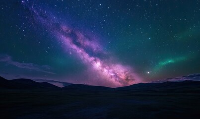 Fototapeta premium Starry Milky Way arch over dark landscape