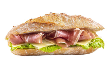 Ham and Cheese Sub Sandwich on Crusty Bread baguette isolated on a transparent background