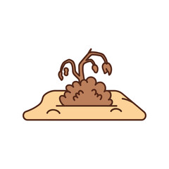 Drought impact: wilted plant icon on dry soil, climate change