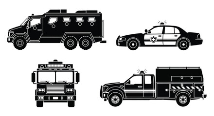 Emergency vehicles police swat fire truck vector illustration