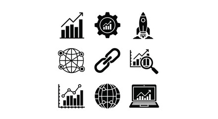Seo optimization and growth strategy icons for website marketing