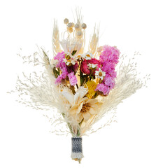 Dried Flower Bouquet with Pink and Neutral Tones on White Background