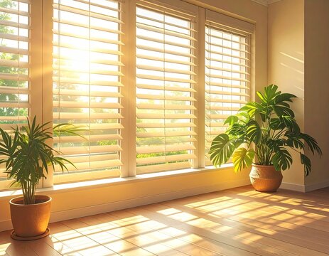 Sunlit Room with Plants - A Serene Interior Scene.