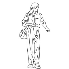 Contemporary Woman with Bag Line Art Illustration
 
