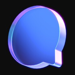 3d rendering of glowing chat bubble in the dark. 3d icon with neon retro light. 3d illustration with glass gradient material	