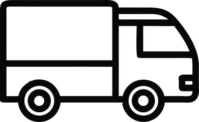 Simple black and white line drawing of a delivery van side view illustration