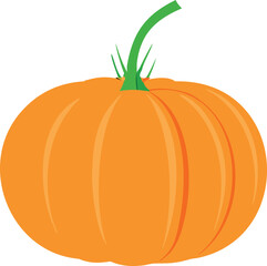 A vibrant orange pumpkin with a green stem isolated on a plain white