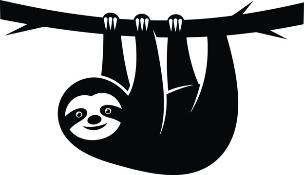 Cute sloth hanging on branch vector illustration animal wildlife art eps silhouette