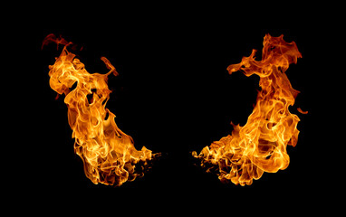 Collection of realistic fire flames isolated on black background, perfect for digital art, design and visual effects. Ideal for explosion scenes burning energy visuals or cinematic action compositions