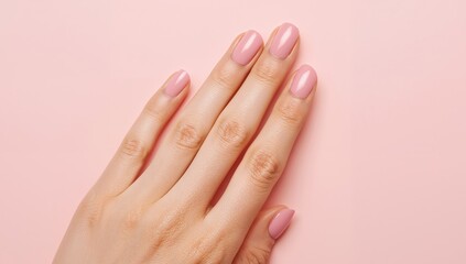 Fototapeta premium Hand with Manicured Nails, a Study in Pink Tones and Subtle Variations.