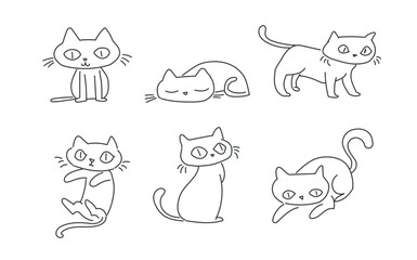 set of funny cartoon cats