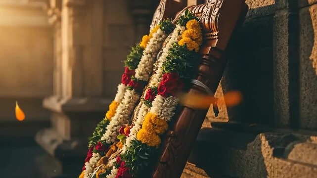 Kavadi Aatam Festival Decorations with Murugan Symbols and Floral Arrangements for Thaipusam Celebrations