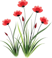 Fototapeta premium A vibrant illustration of several bright red poppy flowers with slender green stems