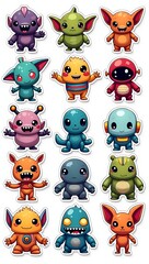 Obraz premium Set of cute space creature sticker vector, lovely alien doodle pattern in different shapes and moods, adorable funny sci-fi characters hand-drawn for T-shirts, stickers, prints, toy stores.