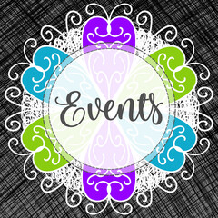 Events Colorful Mandala Lace Circular Dark Hatch Lines White Text 