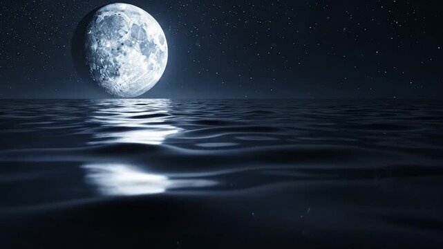 Night scene of moon reflected on water surface