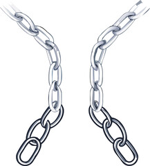 Fototapeta premium Two silver metal chains are displayed hanging loosely with a simple design