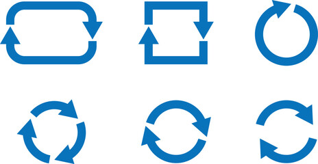 Blue Recycle, Loop, and Refresh Vector Arrow Icon Set