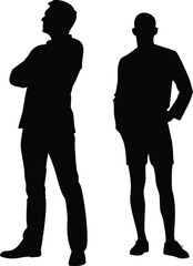 Two men standing in silhouette with arms crossed and relaxed postures displayed