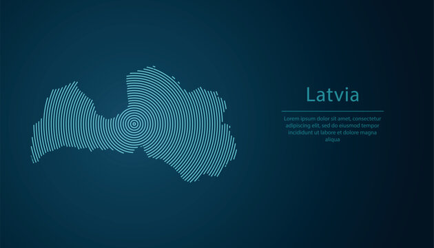 Latvia map contour with abstract circular line pattern