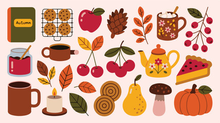 Autumn Harvest Collection with Food and Nature Elements Keywords: autumn, fall, harvest, food