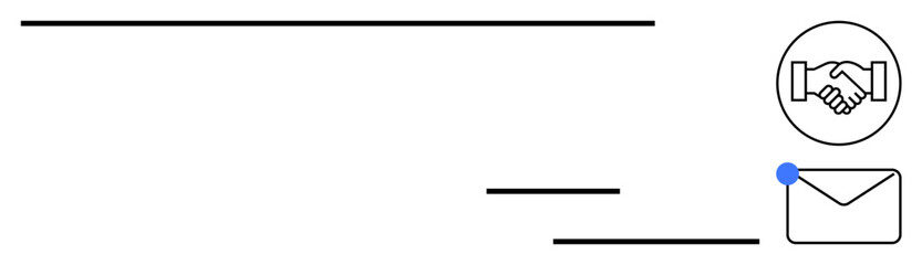 Business communication concept. Business symbols include mailing interactions and handshake partnership elements. Business networks facilitating communication and professional connections. Marketing