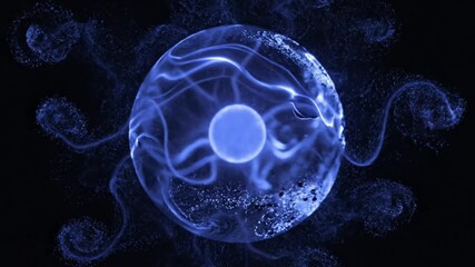 Blue plasma globe with curling tendrils and a bright core on a dark background - Powered by Adobe