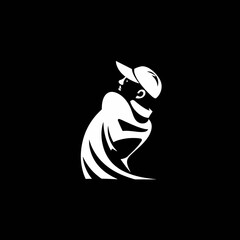 Silhouette of a golfer wearing a cap, looking up and to the left.