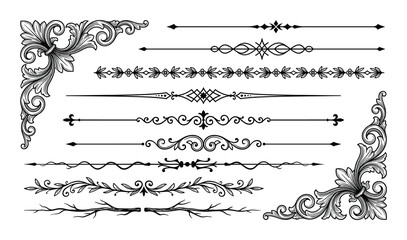 Fototapeta premium Ornate flourishes and dividers for embellishments, perfect for framing text or page designs
