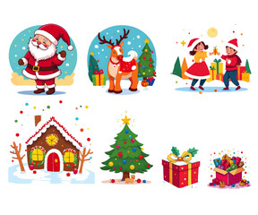 Title: Christmas festive cartoon illustration set