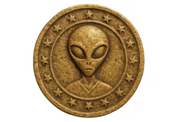 Golden alien coin with stars representing extraterrestrial currency
