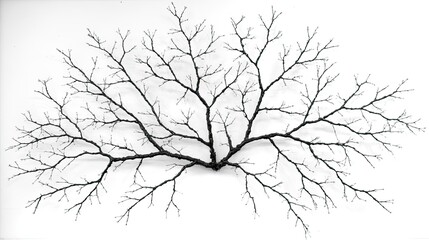 Obraz premium Sparse dark tree branches spread widely across a bright white background