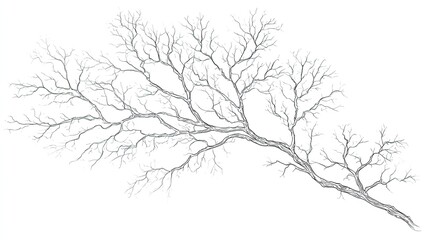 Fototapeta premium Detailed illustration depicts bare tree branches extending diagonally across a white background