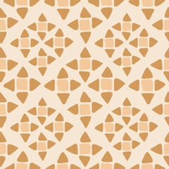 Simple hand painted diamond floral tiles forming a geometric minimalist pattern in colors of brown and cream on beige background. Abstract seamless vector pattern. Great for home decor, fabric, gifts.