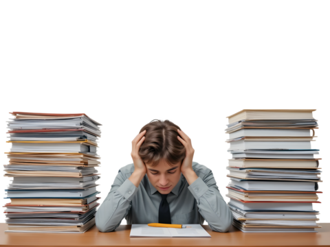 Gen Z Working Burnout Teamwork Activities isolated on a transparent background Hardwork Reports Financial 