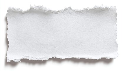 Torn, textured, white paper strip. Soft shadow underneath