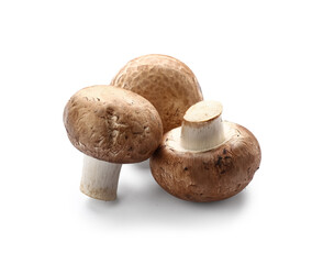 Fresh champignon mushrooms isolated on white background, closeup