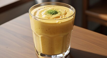 Refreshing Mango Lassi Smoothie in a Tall Glass.