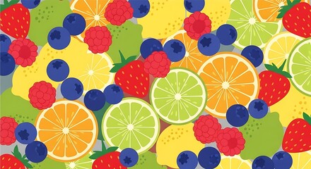 Vibrant Assortment of Fresh Berries and Citrus Fruits Seamless Pattern.